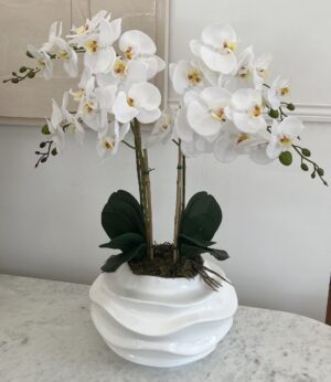 Vaso ceramica com orquídea 4 caules