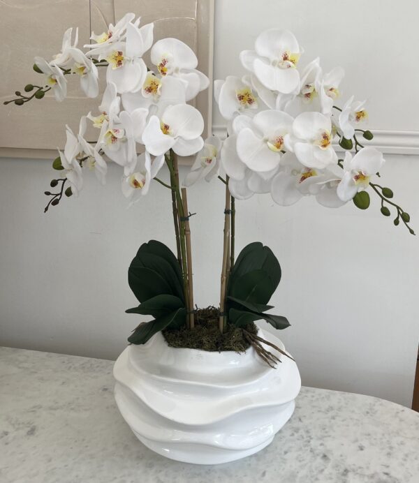 Vaso ceramica com orquídea 4 caules
